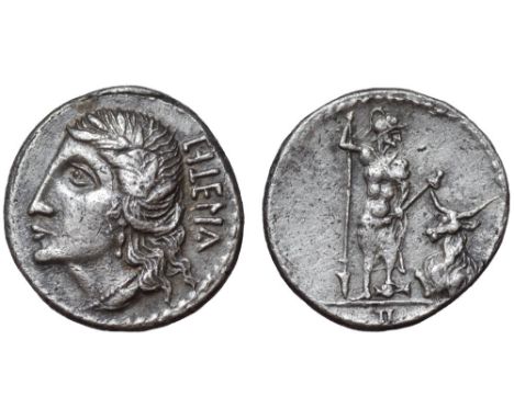 The Social War, Marsic Confederation AR Denarius. Aesernia, circa 89 BC. Laureate head of Italia left; behind, 'Viteliu' (= I