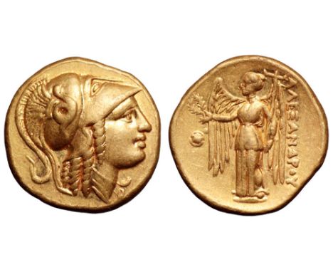 Kingdom of Macedon, Alexander III 'the Great' AV Stater. Amphipolis, circa 320-320 BC. Head of Athena right, wearing crested 