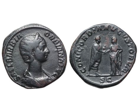 Orbiana Æ Sestertius. Rome, AD 225-227. SALL BARBIA ORBIANA AVG, diademed and draped bust right / CONCORDIA AVGVSTORVM, Sever