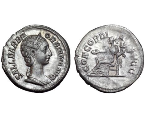 Orbiana AR Denarius. Rome, AD 225-227. SALL BARBIA ORBIANA AVG, diademed and draped bust right / CONCORDIA AVGG, Concordia se