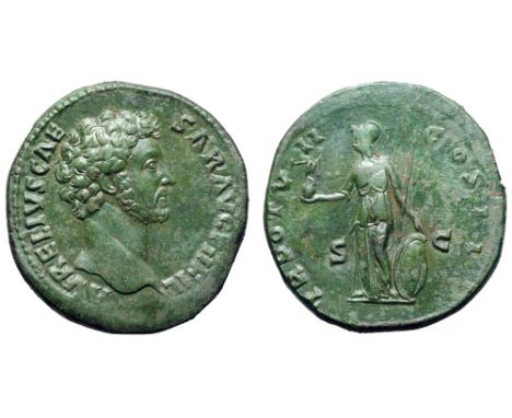 Marcus Aurelius, as Caesar, Æ Sestertius. Rome, AD 152-153. AVRELIVS CAESAR AVG PII FIL, bare head right / TR POT VII COS II,