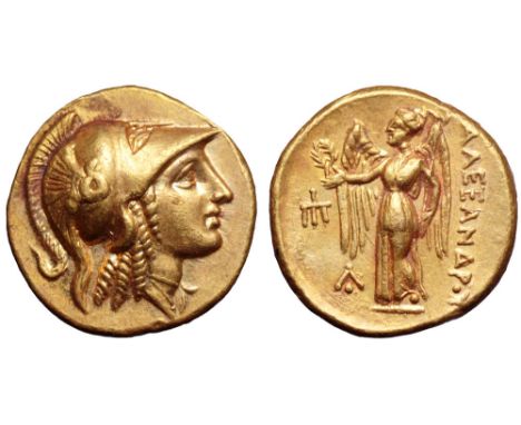 Kingdom of Macedon, Alexander III 'the Great' AV Stater. Amphipolis, circa 330-320 BC. Head of Athena right, wearing crested 