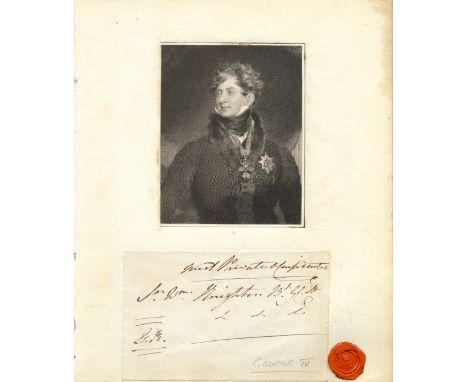 GEORGE IV: (1762-1830) King of the United Kingdom 1820-30. Autograph Envelope Signed, with his initials, G. R., as King, bein