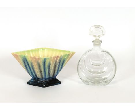 A 1930's moulded glass decanter, registration no. 808435; and a 1960's Sylvac diamond shaped flower vase