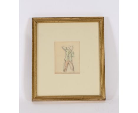 Hector McDonald Sutton, 1903-1978, study of a man playing harmonica, pencil and body colour, 10cm x 8cm