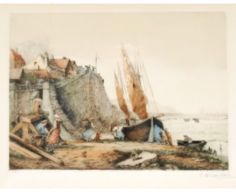 Reginald Green, a pair of pencil signed coloured etching depicting loch scenes; E H Barlow, three pencil signed coloured etch