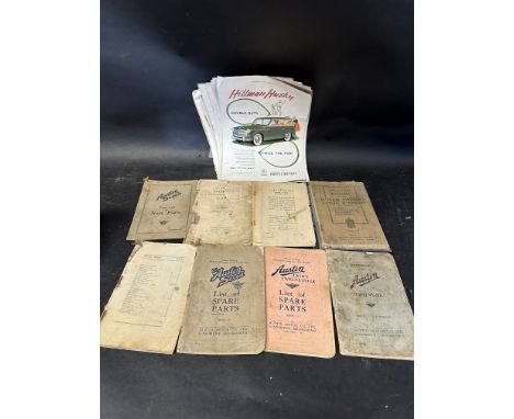 A group of 1920s/30s manuals and parts lists for Austin Seven, Austin Twelve, Austin light Twelve-Four and Morris Oxford etc.