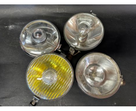 A tray of spotlights - 2 x Lumax, 1 x Cibie and a Butlers Saucer Lamp Mark II.