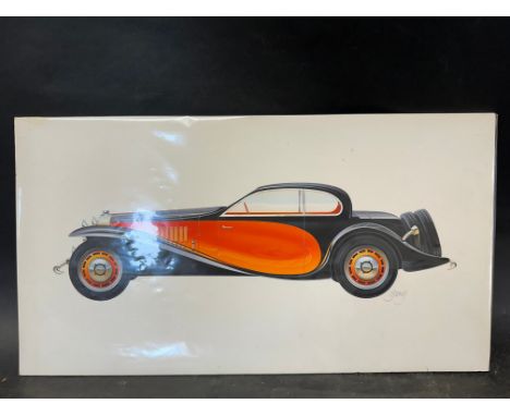 GUY - an original air brush illustration of a Bugatti, signed in pencil by the artist, probably produced for a commercial bro