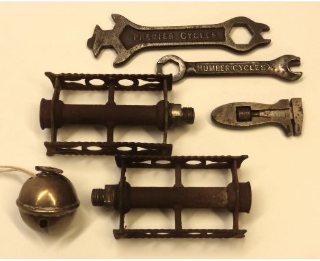 A pair of Rat Trap pedals, three tools and a juggle bell in need of repair (6).