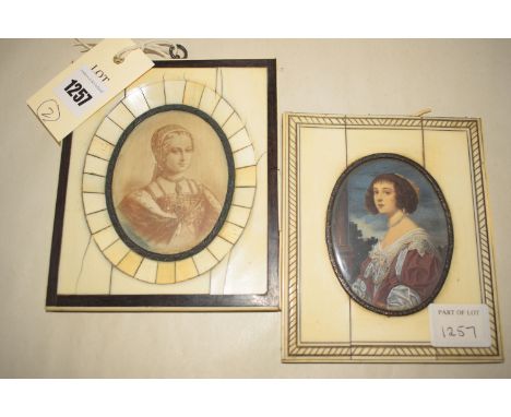 Early 20th Century miniature portraits, to include: a portrait after Anthony van Dyke, body colour on ivorex; together with a