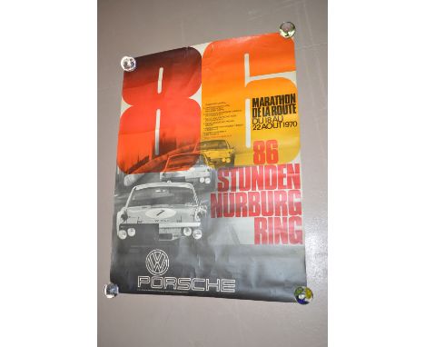An original poster for Porsche, 86 Stunden Nuremberg Ring, 22nd August 1970, printed September 1970, Entwurf Atelier Strenger
