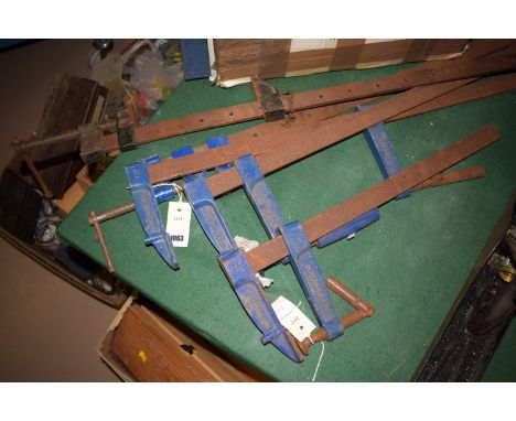 Five sash cramps, various.