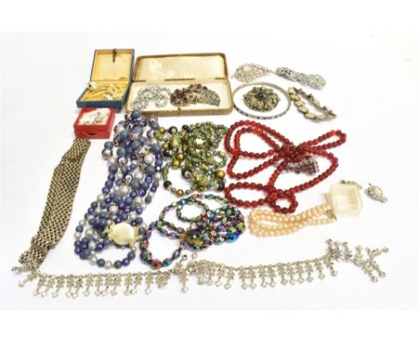 A COLLECTION OF VINTAGE COSTUME JEWELLERY To include crystal, glass, necklaces, screw clip earrings etc