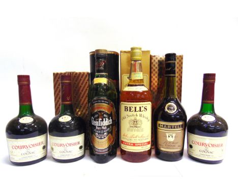 WHISKY &amp; COGNAC - GLENFIDDICH PURE MALT SCOTCH WHISKY  circa 1984, 40% proof, 75cl, one bottle, boxed; together with Bell