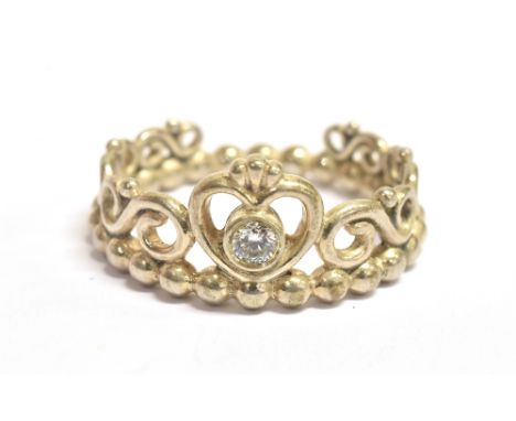 BOXED PANDORA SILVER IRISH HEART RING the open work heart centrally set with a small goshenite, the ring marked S925 ALE 50, 