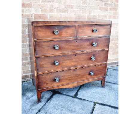 A MAHOGANY CHEST OF TWO SHORT AND THREE LONG DRAWERS  on splayed bracket feet, 107cm wide 50cm deep 107cm high Condition Repo