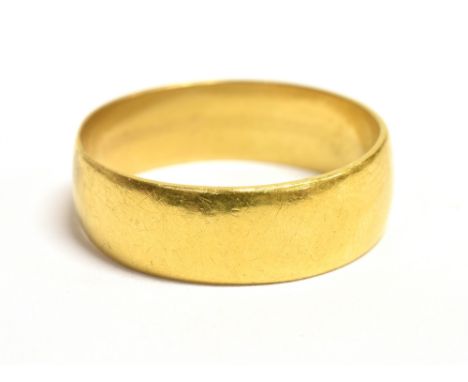 A 22CT GOLD BAND RING  band width 5mm, hallmarked for Birmingham, date letter K, maker SH, ring size N, weight 4.3g