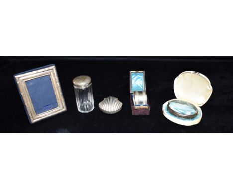 A SILVER BANGLE AND OTHER ITEMS To include a half engraved silver bangle and safety, faded Birmingham hallmark, bangle width 