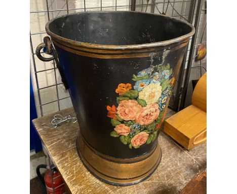 WW2 ARMY ISSUE GALVANIZED BUCKET - HAND PAINTED STILL LIFE FLOWERS