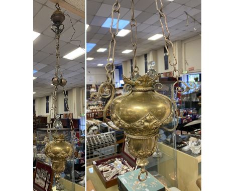 ANTIQUE HANGING BRASS SANCTUARY LAMP 63'' (160CM)