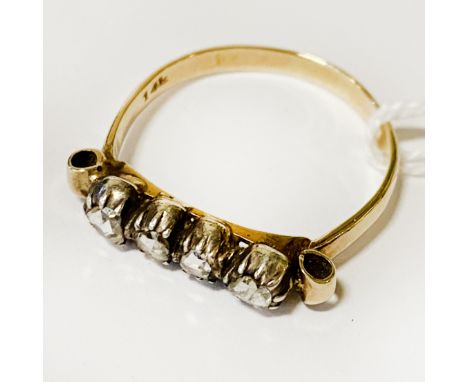 14CT OLD CUT DIAMOND RING - SIZE R/S 3 GRAMS APPROX