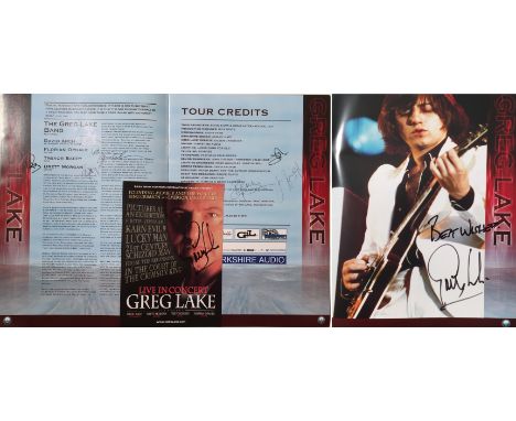 GREG LAKE. Two signed items to include: 'Live In Concert' flyer signed in black ink, and programme for same event signed vari