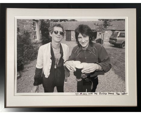 ROLLING STONES PHOTO PRINT. A large black and white photo print of Keith Richards and Ronnie Wood of the Rolling Stones, in I