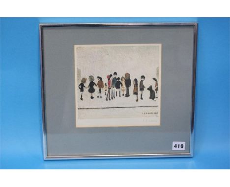 After L. S. Lowry, Print, 'Group of Figures', Fine Art Trade Guild and D.H.E. blind stamps, lower left, signed in pencil lowe