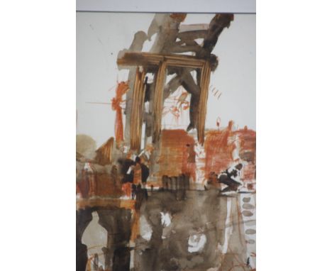 Two Industrial watercolours (Ex-Phillips Lot 114, sale number L1017A) and an abstract print.  (3)