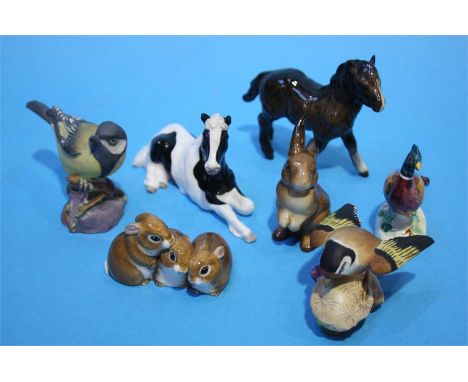 Two Royal Worcester birds and a Collection of Beswick animals etc.