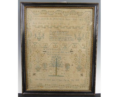 Ann Jones - a George IV needlework alphabet, verse and picture sampler, signed and dated May 13th 1820, 41 x 33cmSignificant 