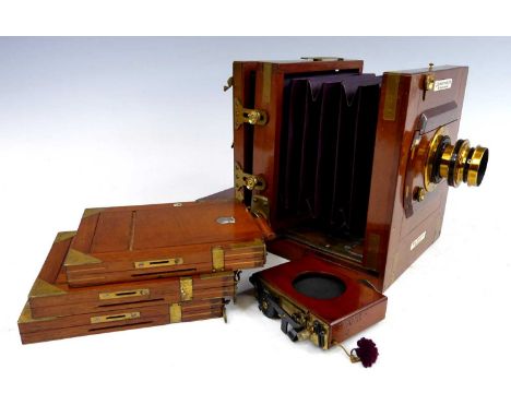 J Lancaster &amp; Son of Bimingham - The Special Patent mahogany and brass bound medium format bellows camera, together with 