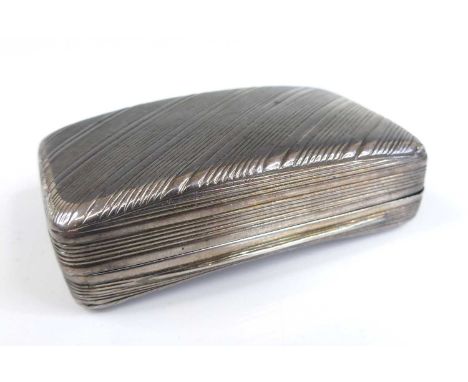 A Regency silver snuff box, of curved rectangular form, having all-over engine turned diagonal stripe decoration and vacant c