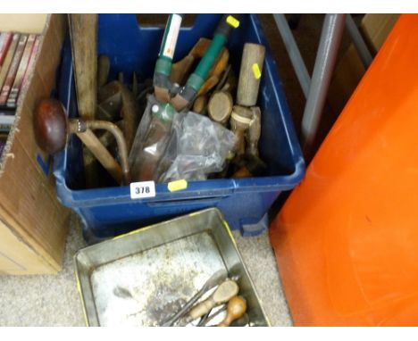 Tub of garage tools and accessories etc