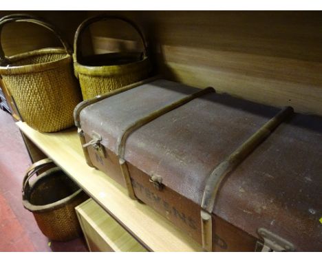 Banded trunk and four straw work buckets with handles