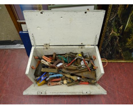 Possibly old ammunition box with quantity of vintage tools