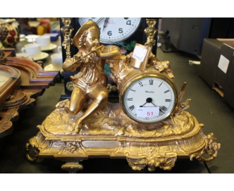 Gilt painted figural clock - battery movement