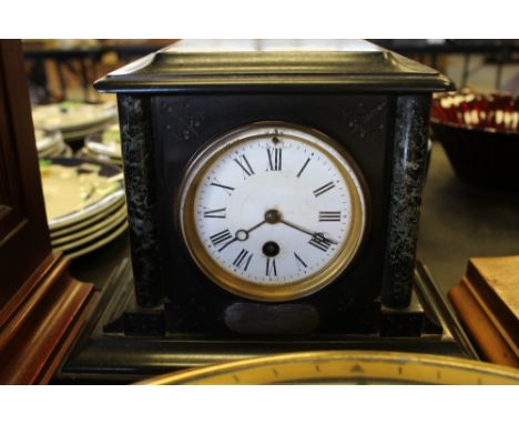 Henry Marc (Paris) slate mantel clock with key (Presentation silver plaque from The Weavers @ Thos. Robinson Mill, Clitheroe 