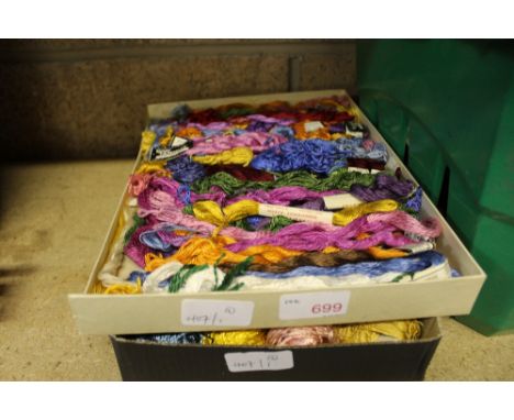 1 box of old tapestry silks and 1 box of silks and embroidery