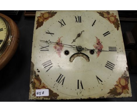 19th century painted 8 day long case clock, face and movement