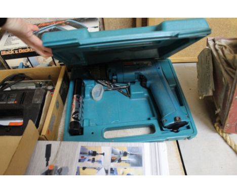 Makita drill and 2 other power tools and stand