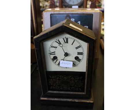 American ebonised and gilt mantle clock