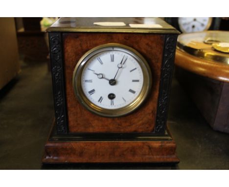 Small French ebonised and walnut mantle clock