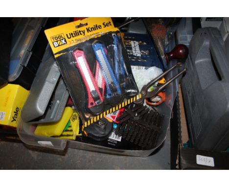 Box of hand tools and misc fixings etc