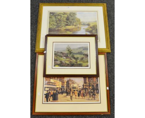 Pictures and Prints - Peter Holloway, Froggatt Edge, Ltd Edition print, signed in pencil to margin; a bevel edged framed mirr