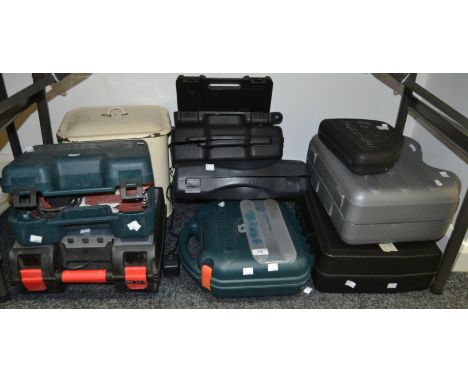 Power Tools - a JCB staple gun, boxed; a Makita drill, boxed; Black and Decker hand held sander, boxed; etc qty