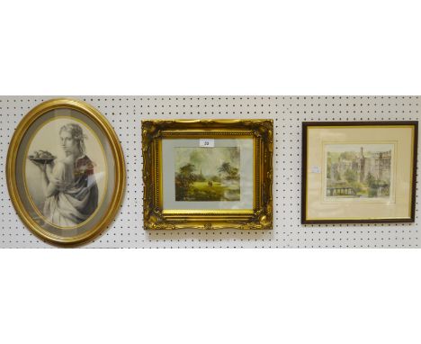 Pictures and Prints - H.Taylor, Horses Grazing, oil on board, signed, framed ; a Ltd Edition print, Haddon Hall , signed in p