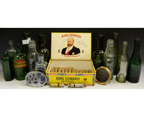 A collection of bottles, including James Bray, Shrewsbury, Parkinson of Macclesfield, cod bottle, ribbed poison bottle, other