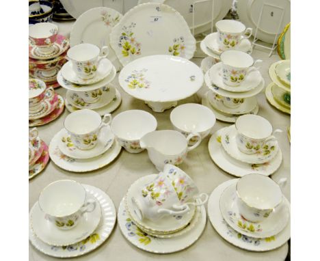 A Richmond Wild Anemone pattern part tea service, comprising of cake stand, bread and butter plate, sugar bowl, cups, saucers